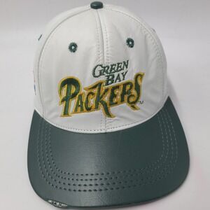Vintage Green Bay Packers Hat Snapback Modern White Green NFL Leather Distressed